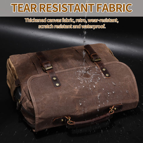 NerIion Messenger Bag for Men 15.6 Inch Vintage Canvas Genuine Leather Briefcase for Men Laptop Bag Waterproof Computer Satchel Shoulder Bag (Brown)