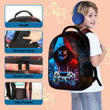 jvycjlu Boys Gaming Backpack Set - 17 Inch Large Capacity with Lunch Bag & Pencil Case - for Teens, Elementary & Middle School - Durable Travel Backpacks (3-Piece)
