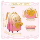 Meetbelify Rolling Backpack for Girls Kids Backpacks with Wheels for Elementary Students Girls Carry on Backpack with Lunch Box 3 in 1 Travel Suitcase Trip Luggage for Kids Ages 6-8