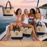 KALIDI Woven Tote Bag for Women, Lightweigh Monogram Beach Bag with Zipper & Sand-Proof Canvas Base, Personalized Gift