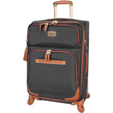 Steve Madden Designer Luggage Collection - Expandable 24 Inch Softside Bag - Durable Mid-sized Lightweight Checked Suitcase with 4-Rolling Spinner Wheels (Global Black)