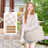 Corduroy Tote Bag for Women, Large Capacity Cute Tote Bags With 6 Pockets, Laptop Tote Bag Crossbody Shoulder Handbag Teacher Nurse Bags for Work Travel Gym(Khaki Grid)