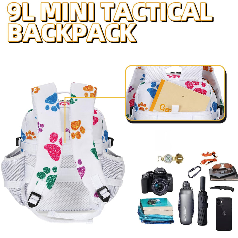 HongXingHai 9L Mini Tactical Backpack for Men and Women, Tactical Backpack Small for Hiking, Small Tactical Bag (Colorful Cat's Paw)