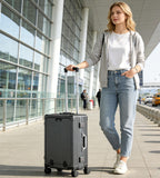 feilario Aluminium Frame PC Hard Shell Spinner Wheels Luggage,20.8"X15"X8.7 Airline Approved Built-In TSA lock Carry on Suitcase, with Cup Holder, USB Port, Phone Holder