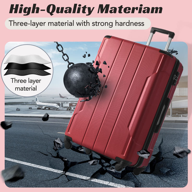 Merax Luggage Set 3 Piece Expandable Lightweight Spinner Suitcase with Corner Guards (Red.)