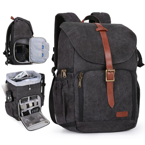 BAGSMART Camera Backpack, DSLR SLR Waterproof Camera Bag, Anti-Theft Photography Backpack with 15 Inch Laptop Compartment, Tripod Holder & Rain Cover, Black