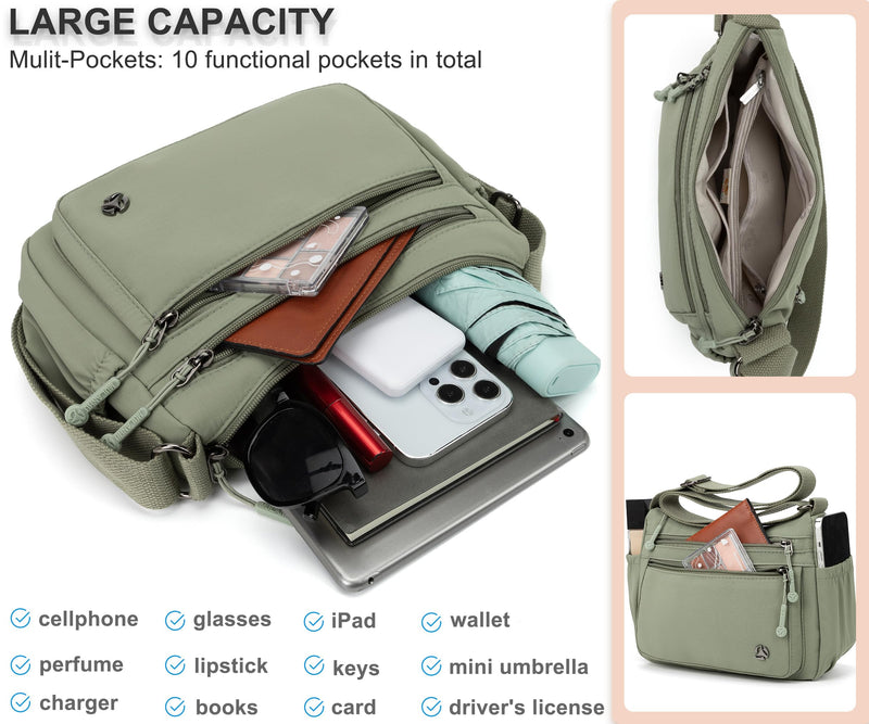 Pealwel Casual Crossbody Bag with Anti Theft Pocket - Women Lightweight Water-Resistant Purse Bag (Light Green)