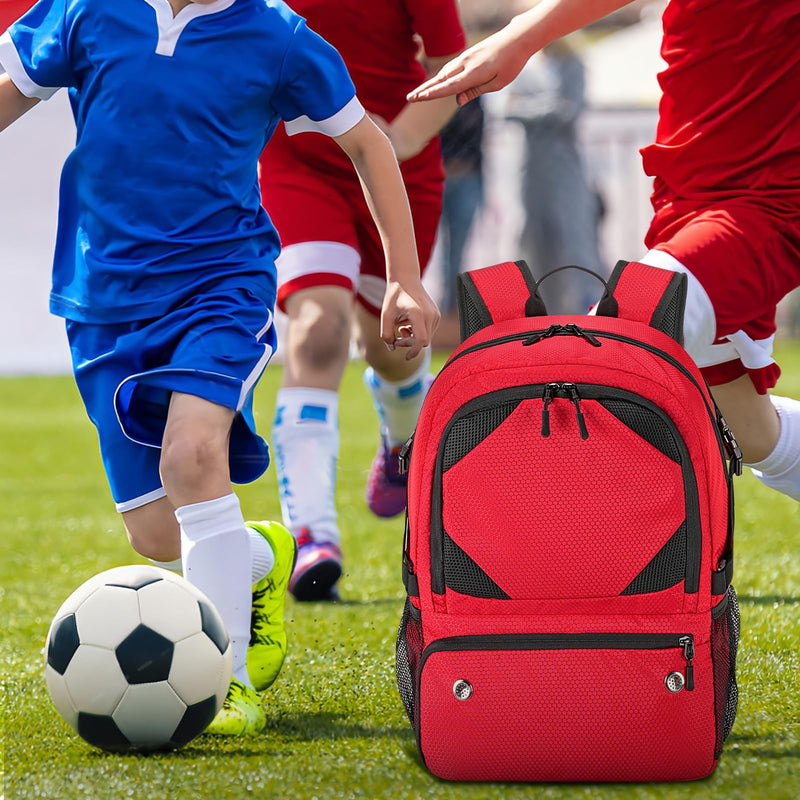 Soccer Bag, Lightweight Soccer backpack with Ball Compartment & Shoe Compartment for Basketball Volleyball & Football, Large and Water Resistant Sports Backpack for Son Daughter Men Women Red
