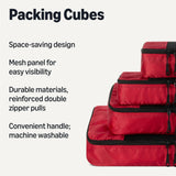 Amazon Essentials 4-Piece Packing Cubes Travel Accessories Set, Luggage Organizer, Double Zipper, Mesh Top, Space-Saving Suitcase Organizer, Small/Medium/Large/Slim, Red (Previously Amazon Basics)