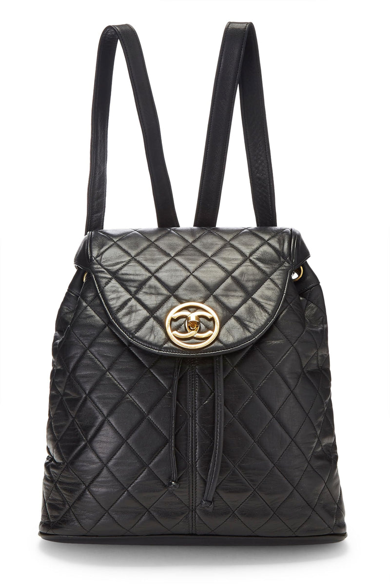 Chanel, Pre-Loved Quilted Lambskin Circle Lock Backpack Large, Black