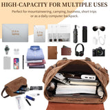 Yamons Genuine Leather Backpack for Men, Waxed Canvas Backpack Shoulder Rucksack with Toiletry Vintage Backpack for Travel,Camping, Hiking(Coffee)