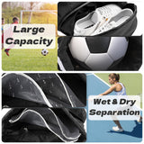 dulvus Sports Drawstring Gym Bag, Waterproof Drawstring Backpack with Side Mesh Pockets, Sport Bag with Shoes Compartment for Women Men - Black