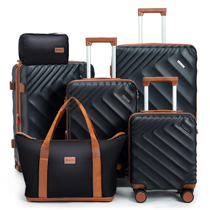 Rosamo 6 piece Luggage Set Expandable Suitcase 22x14x9 Airline Approved Carry on, ABS Hard Case Suitcases with Spinner Wheels, TSA Lock, (Black)