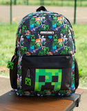 Minecraft Steve & Creeper Multicolour Backpack | Graphic Print Zip-Up Bag for Back to School | Kids Carrying Books | Unisex Kids Merch