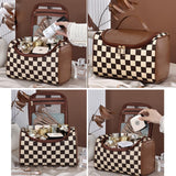 FEEZUSH Makeup Bag, Travel Portable Checkered Pattern Cosmetics Skincare Storage Bag (Brown)