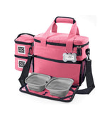 Mobile Dog Gear, Week Away Dog Travel Bag for Small Dogs, Includes Lined Food Carriers and 2 Collapsible Dog Bowl, Pink