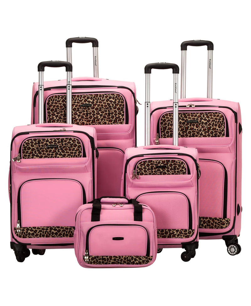Rockland 5-Piece Softside Spinner Wheel Luggage Set, Pink, 5-Piece Set (14/29/24/28/32)