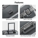 LEVEL8 Zipperless Checked Luggage with Aluminum Frame, Upgraded Medium Hardside Suitcase with Spinner Wheels, Metal Travel Luggage with Double Tsa Locks, 24 Inch, Grey