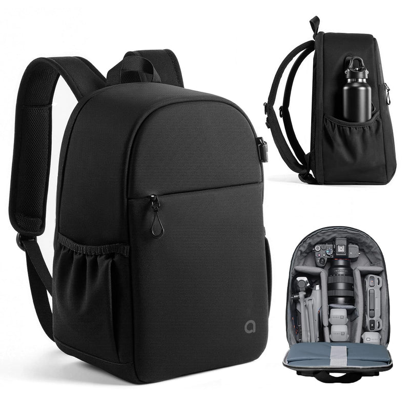llano Compact Camera Backpack for DSLR/SLR/Mirrorless,Photography Bag with Laptop Slot (for 14" MacBook) & Tripod Holder, Ideal for Travel & Outdoor (for Canon, Nikon, Sony), Small, Black,10L Capacity