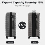 Coolife Expandable Large Checked Luggage with Spinner Wheels, Hard Shell Suitcase TSA Lock Rolling Travel Luggage 28-inch,Gray
