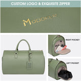 Modoker Women Convertible Leather Garment Bag with Shoulder Strap, PU Leather Garment Duffel Bag Carry on 2 in 1 Hanging Suitcase Suit Travel Bags, Green