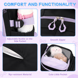QIXIHU Girls Backpack, 17-Inch Bookbag for Middle & Elementary School, Kawaii Kids Backpack for Girls Ages 6-12(Black Purple)