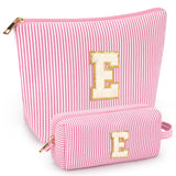 mibasies 2 PCS Initial Makeup Bags for Women: Cosmetic Bag for Travel Toiletry - Personalized Cute Makeup Pouch - Gifts for Grilfriend Wife Moms Bridesmaid - Retirement Travel Gifts - Pink E