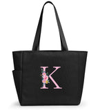 KALIDI Personalized Beach Tote Bag, Initial Alphabet Gift Zipper Grocery Bag for Mom Teacher Friend Wedding Daily Shopping, K