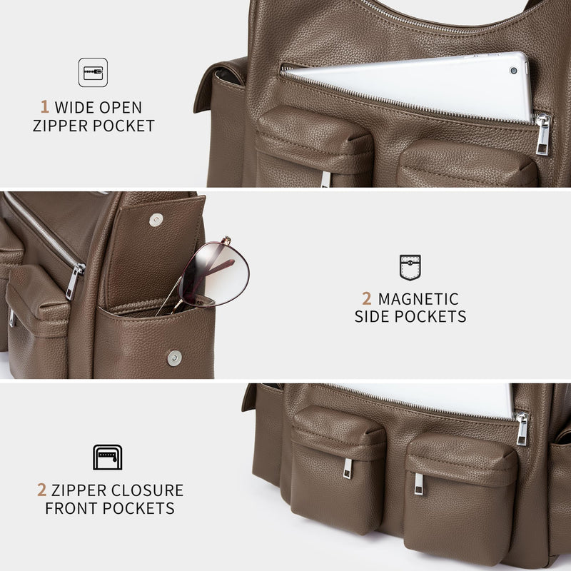 KALIDI Crescent Y2K Shoulder Bag Casual Vintage Punk Vegan Leather Purse Tote Zipper Pockets Hobo Crossbody Bag Work Travel