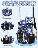 FOKDUVB Baseball Softball Gear Bag Backpack for Boys Girls Ages 8-12 12-14 Large Kids Youth Bat Bag with Ventilated Shoe Compartment Baseball Softball Players Stuff Supplies (Blue, Camouflage)