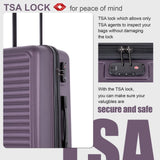 Tripcomp Luggage Sets 3piece Set Hardshell Luggage with Spinner Wheels, TSA Lock, Travel Suitcase Sets, 20 Inch Carry On, 24 Inch Mid-size, 28 Inch Large siutcase (Aubergine)