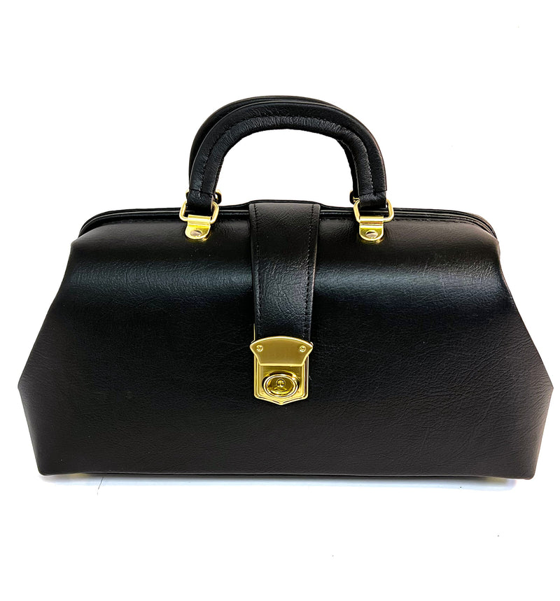 Professional Case - Leather Intern Student Line Doctor Bag - Medium (14" x 5" x 8") - Black Pebble Leather