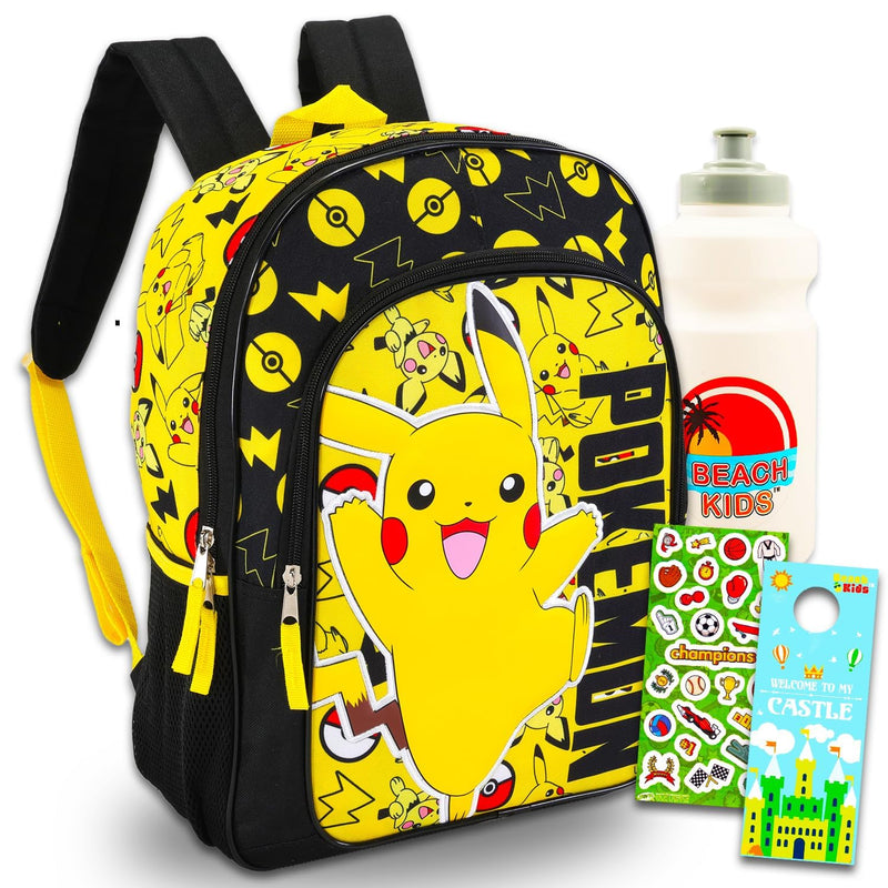 Nintendo Pokemon Backpack for Boys 8-12 - Bundle with 16" Pikachu Backpack, Pokemon Card Binder, Water Bottle, Stickers, More | Pokemon Backpack for School Set