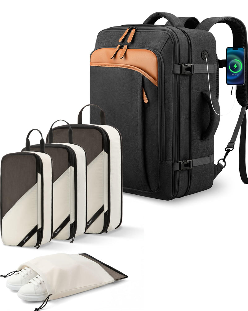 LUGGEX Large Backpack and 4 Set Compression Packing Cubes for Luggage Bundle – Travel Essentials