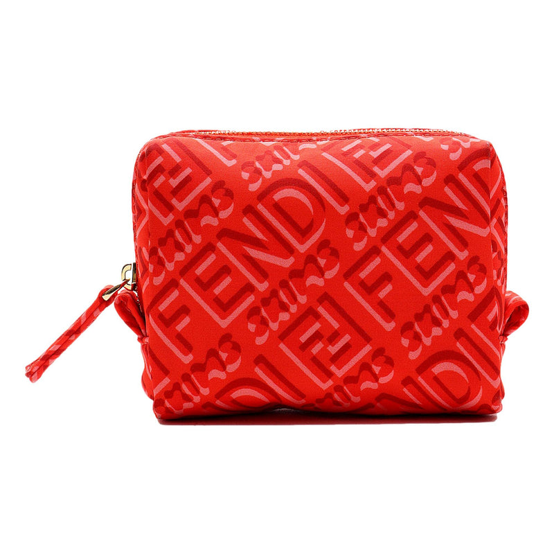 FENDI Skims Nylon Tulipano Small Beauty Pouch Coral Red Pink Logo Cosmetic Bag with Zip Closure New