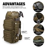 Mardingtop 75L Molle Hiking Internal Frame Backpacks with Rain Cover for Camping,Backpacking,Travelling(Khaki)