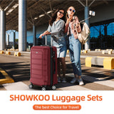 SHOWKOO Luggage Sets 3 Piece Expandable 100% PC Durable Hardshell Suitcase with Wheels TSA Lock Lightweight Wine Red