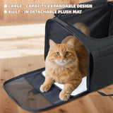 Lightweight Waterproof Cat Carrier - Foldable Design w/Full Cover for Security, Includes Collapsible Bowl, Black