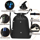 GiMiUiTo Large Waterproof Drawstring Backpack Bag with Separate Shoe Compartment,Sports Backpack for Gym, Sports,Travel,Black