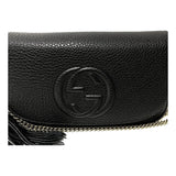 Gucci Soho Leather Flap Shoulder Bag Black Gold Tassel New Authentic