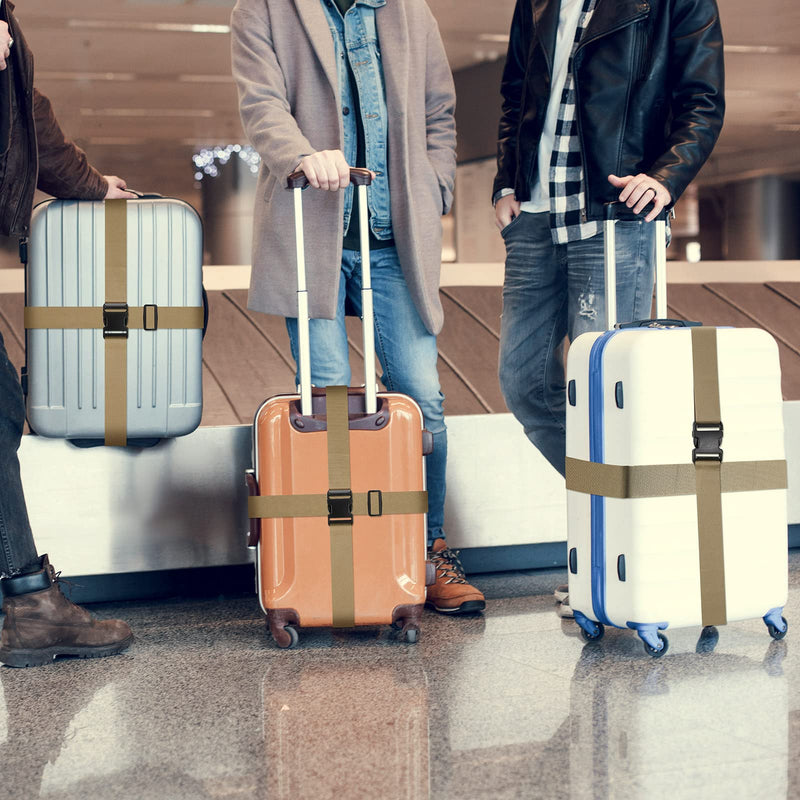 Weewooday 8 Pcs Luggage Straps Suitcase Tags Set for TSA Approved, 4 Travel Adjustable Suitcase Belt, 4 Silicone Luggage Tags with Name ID Card Travel Accessories(Khaki,Airplane)