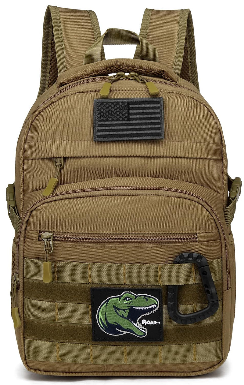 SunForMorning Kids Tactical Backpack Army Molle Bookbag Military Boys Backpack for School, Outdoor, Camping (Includes 2 Patches +1 Carabiner), Brown