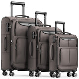SHOWKOO Luggage Sets 3 Piece Softside Expandable Lightweight Durable Suitcase Sets Double Spinner Wheels TSA Lock Light Coffee (20in/24in/28in)