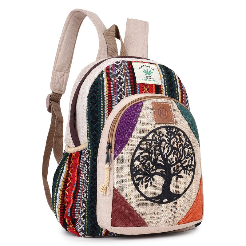KayJayStyles Small Lightweight Daypack Backpack Handmade Himalayan Hemp Bohemain Travel, Hiking, Purse