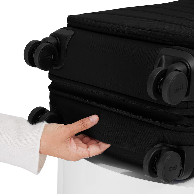 Away Softside Carry-On Suitcase, 22 Inch, Expandable High-Strength Nylon Luggage With Spinner Wheels, Meets Requirements for Most Major Airlines, Jet Black