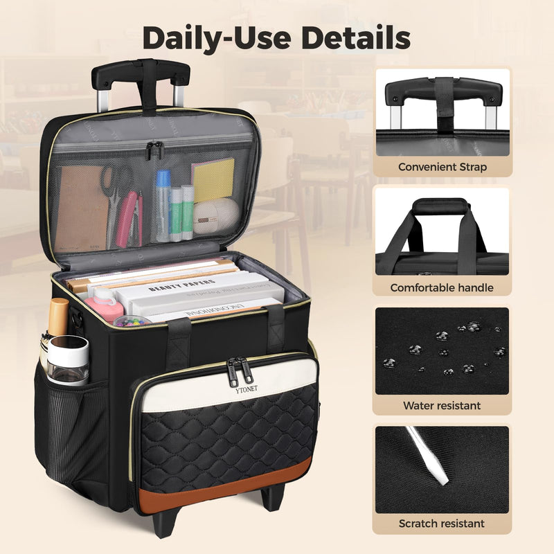 Ytonet Rolling Teacher Bag with Insulated Lunch Carrier, 15.6" Rolling Laptop Bag Women with Detachable Dolly, Large Roller Briefcase for Women Roller Tote Bags for Teacher Work Office Nurse Craft