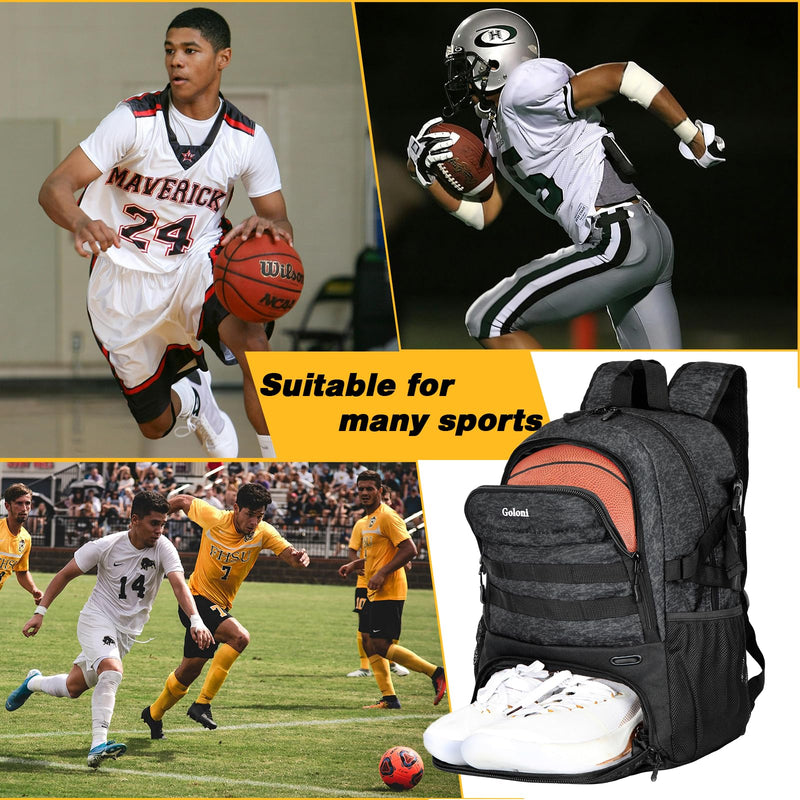 Goloni Basketball Backpack,Large Basketball Bag with Ball Compartment & Shoe Compartment,Sports Bag Fit Volleyball, soccer