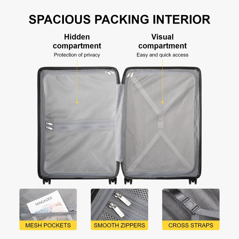 LEVEL8 Luminous 24 Inch Checked Luggage with 6 Set Packing Cubes