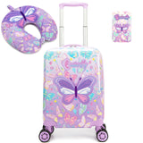 Esteemly Kid's Luggage Set 2 Piece Suitcase Set 16" Hardside Luggage with Spinner Wheels Girls Carry on Toddler Travel Rolling Suitcase with Neck Pillow Airline Approved