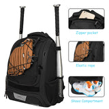 Youth Baseball Bag - Bat Backpack for Baseball, T-Ball & Softball Equipment & Gear, Bat & Glove Holder Gift, Large Main Compartment for Helmet & accessories, Separate Shoes Compartment, Fence Hook